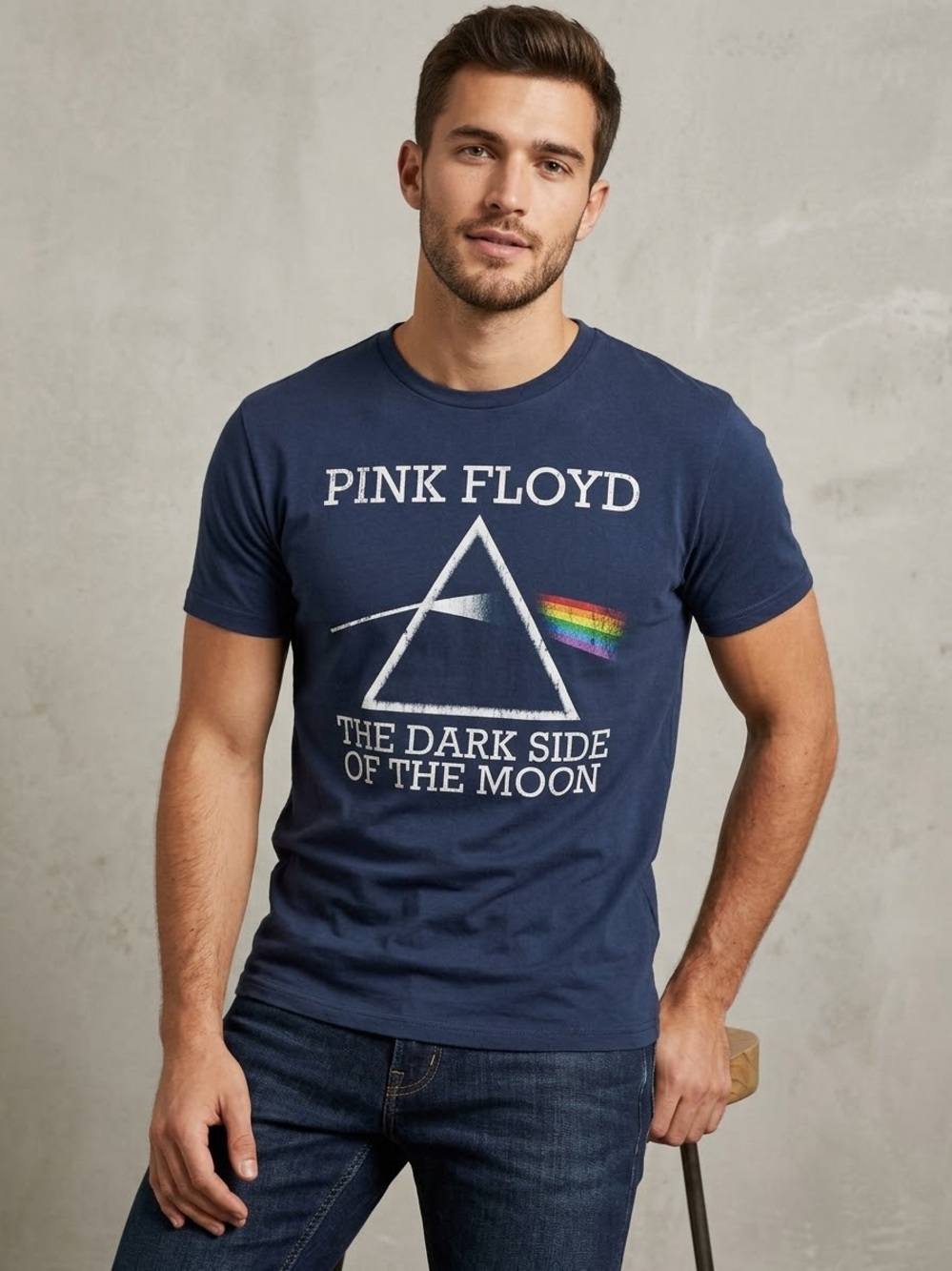 Pink Floyd Navy Blue Short Sleeve Dark Side Of The Moon Tee, Size Medium